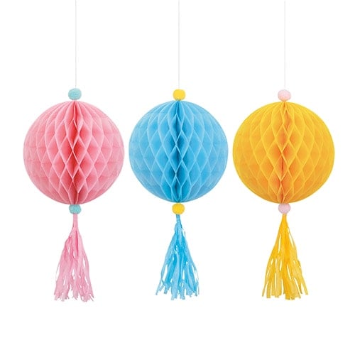 Pastel Ice Cream Honeycomb Hanging Decorations with Tassels - Pack of 3 Product Image