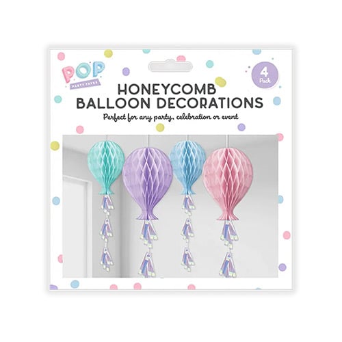 Pastel Multicolour Honeycomb Hanging Balloon Decorations - Pack of 4
