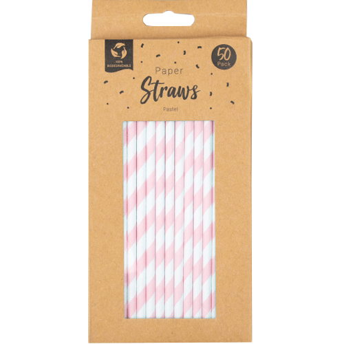 Pastel Pink Biodegradable Paper Straws - Pack of 50 Product Gallery Image