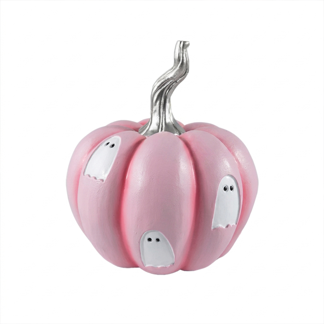 Pastel Pink Debossed Ghost Pumpkin Halloween Decoration 14cm