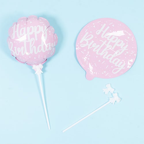 Pastel Pink Happy Birthday Self Inflating Foil Balloon 12cm / 5 in - Pack of 2 Product Gallery Image