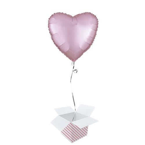 Pastel Pink Satin Luxe Heart Shape Foil Helium Balloon - Inflated Balloon in a Box Product Image