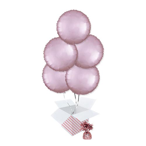 Pastel Pink Satin Luxe Round Shape Foil Helium Balloon Bouquet - 5 Inflated Balloons In A Box Product Gallery Image