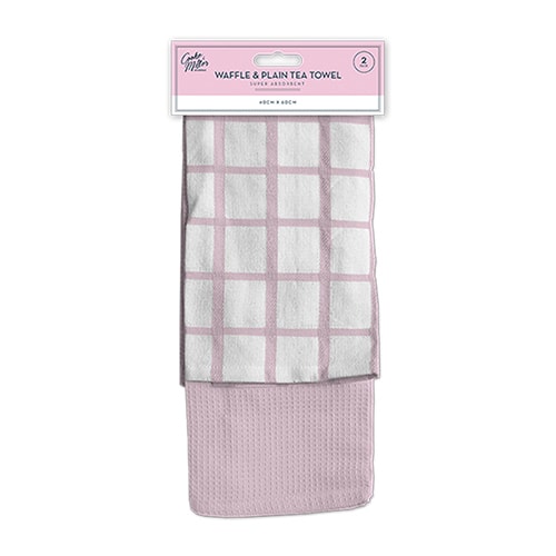 Pastel Pink Terry Waffle and Plain Tea Towels - Pack of 2 Product Image