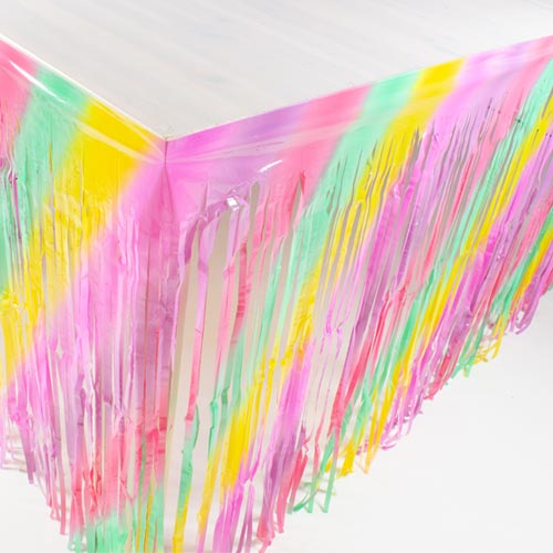 Pastel Rainbow Plastic Fringe Table Skirt 160cm x 70cm Product Gallery Image