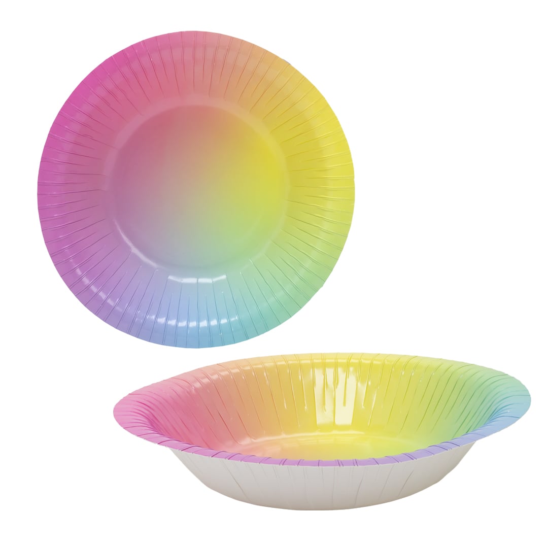 Pastel Rainbow Ombre Design Paper Bowls 17cm - Pack of 6