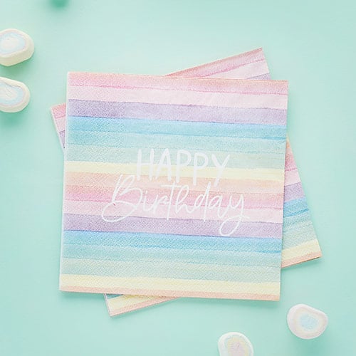 Pastel Rainbow Stripes Happy Birthday Luncheon Paper Napkins 3 Ply 33cm - Pack of 16 Product Gallery Image