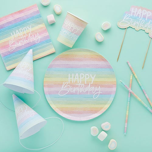 Pastel Rainbow Stripes Happy Birthday Luncheon Paper Napkins 3 Ply 33cm - Pack of 16 Product Gallery Image