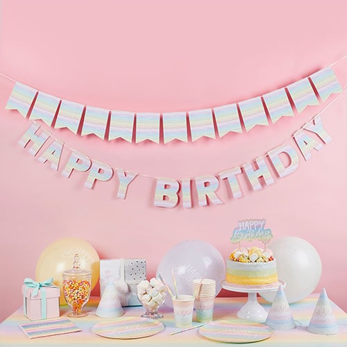 Pastel Rainbow Stripes Happy Birthday Luncheon Paper Napkins 3 Ply 33cm - Pack of 16 Product Gallery Image