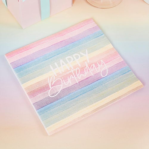 Pastel Rainbow Stripes Happy Birthday Luncheon Paper Napkins 3 Ply 33cm - Pack of 16 Product Gallery Image