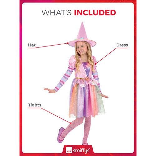 Pastel Rainbow Witch Girls Fancy Dress Costume Kids Small - Age 4-6 Product Gallery Image