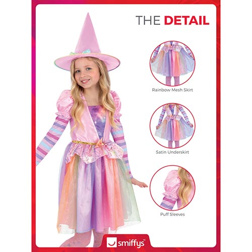 Pastel Rainbow Witch Girls Fancy Dress Costume Kids Small - Age 4-6 Product Gallery Image