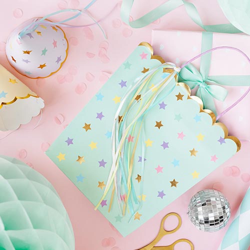 Pastel Stars Paper Party Hats with Satin Ribbon - Pack of 6 Product Gallery Image