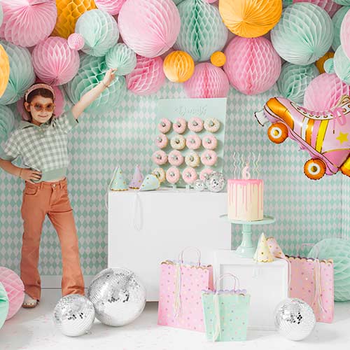 Pastel Stars Paper Party Hats with Satin Ribbon - Pack of 6 Product Gallery Image