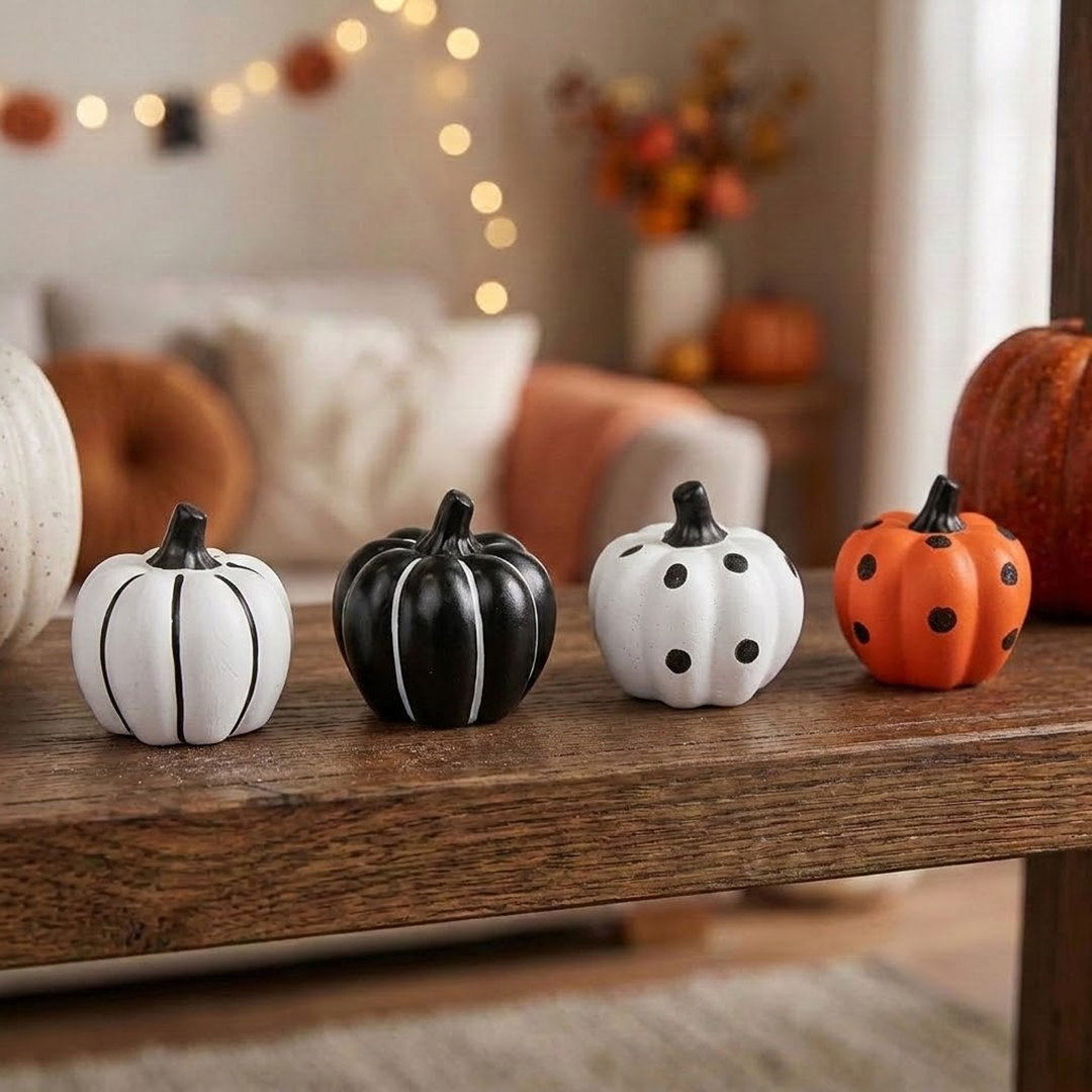Patterned Pumpkin Halloween Ceramic Ornament Decoration 9cm