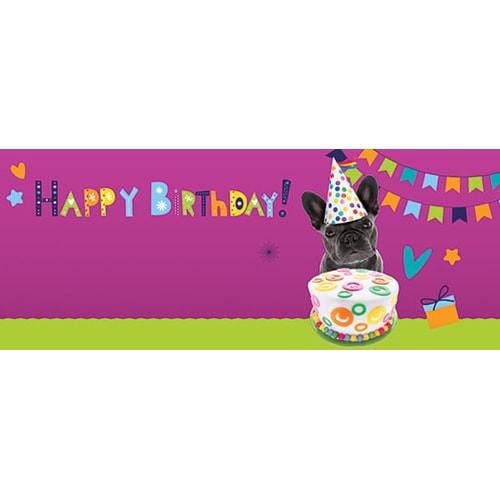 Happy Birthday Puppy With Cake Design Medium Personalised Banner - 6ft x 2.25ft