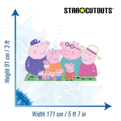 Peppa, George, Mummy, Daddy, Grandpa, Granny and Baby Evie Pig Peppa Pig Family Group Lifesize Cardboard Cutout 91cm Product Gallery Image