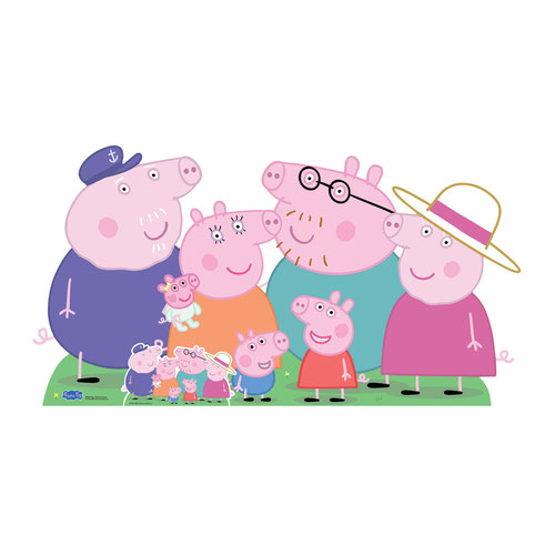 Peppa, George, Mummy, Daddy, Grandpa, Granny and Baby Evie Pig Peppa Pig Family Group Lifesize Cardboard Cutout 91cm