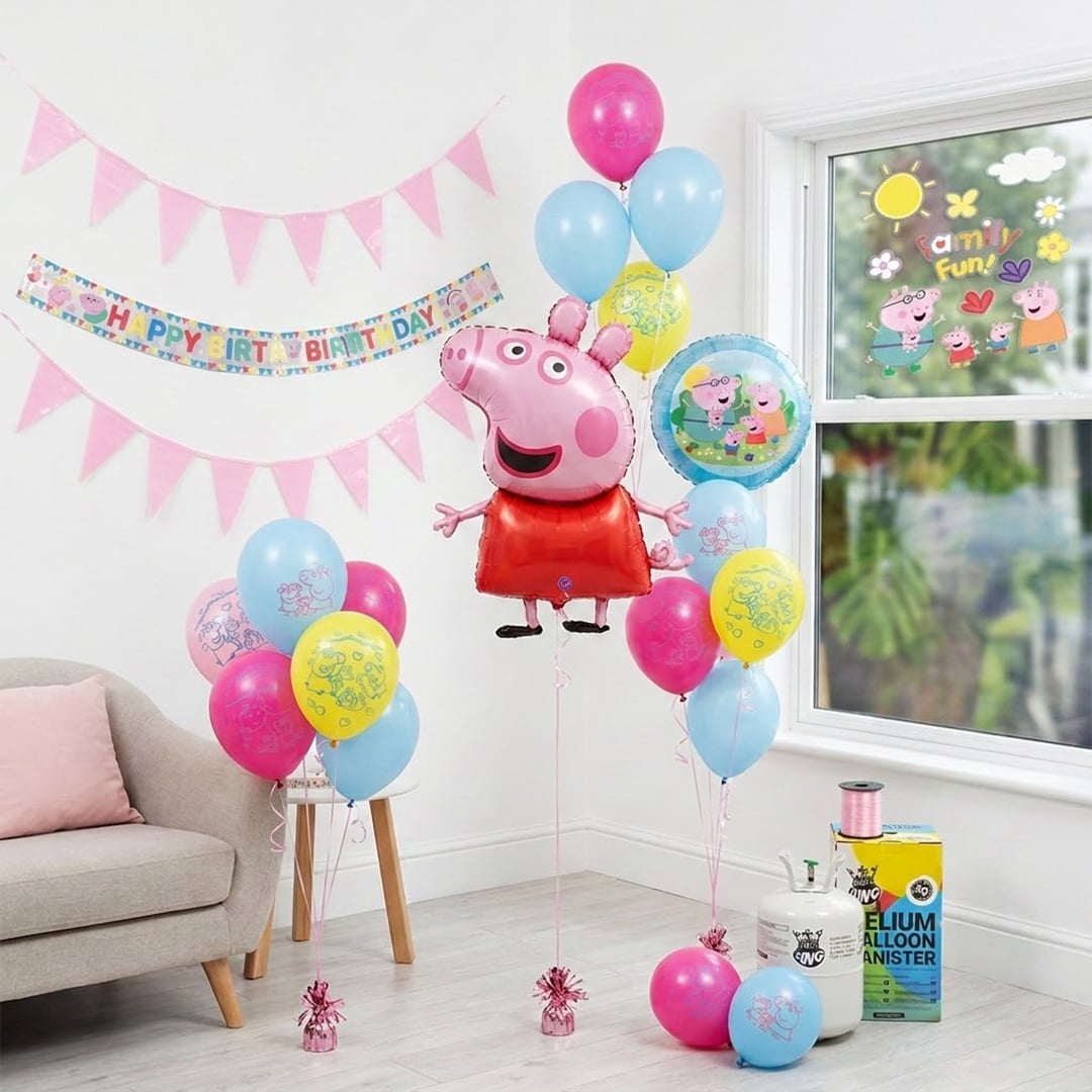 Peppa Pig Birthday Balloons, Helium & Decorations Party Pack