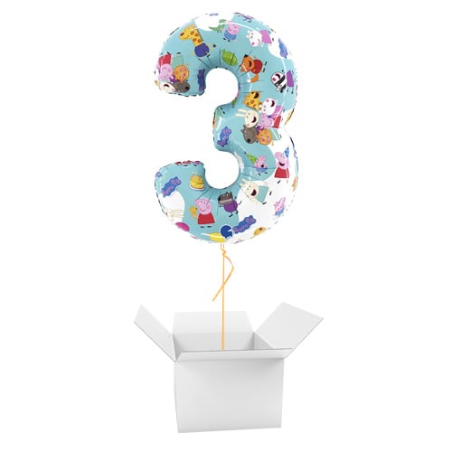 Peppa Pig Number 3 Giant Foil Helium Balloon - Inflated Balloon in a Box Product Image