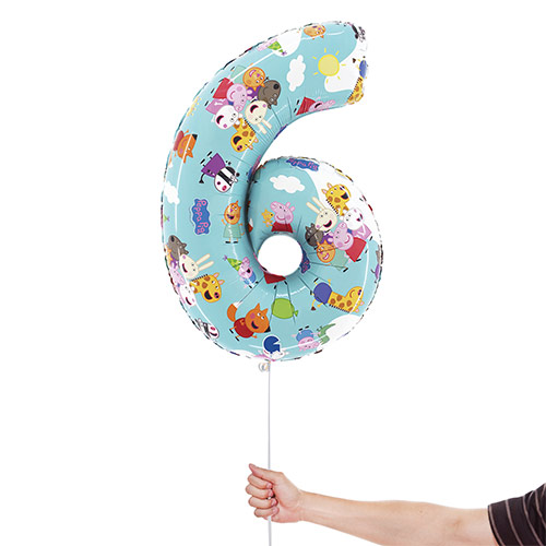 Peppa Pig Number 6 Giant Foil Helium Balloon 66cm / 26 in Product Gallery Image