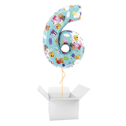 Peppa Pig Number 6 Giant Foil Helium Balloon - Inflated Balloon in a Box Product Gallery Image