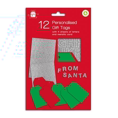 Personalisable Red & Green Gift Tags with Silver Glitter Letter Stickers - Pack of 12 Product Gallery Image