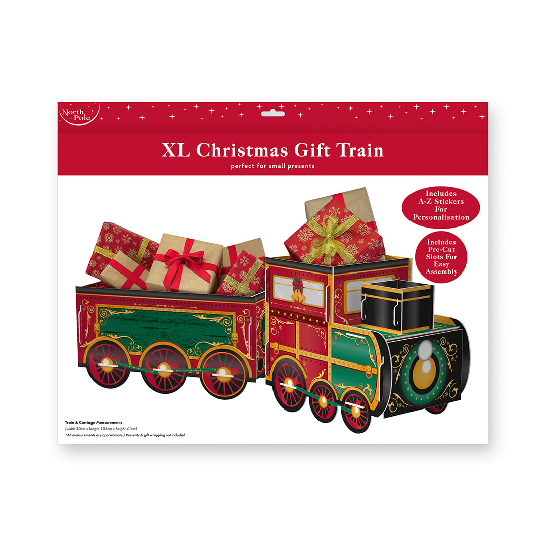Personalisable Christmas Train Present Cardboard Gift Holder 105cm Product Gallery Image