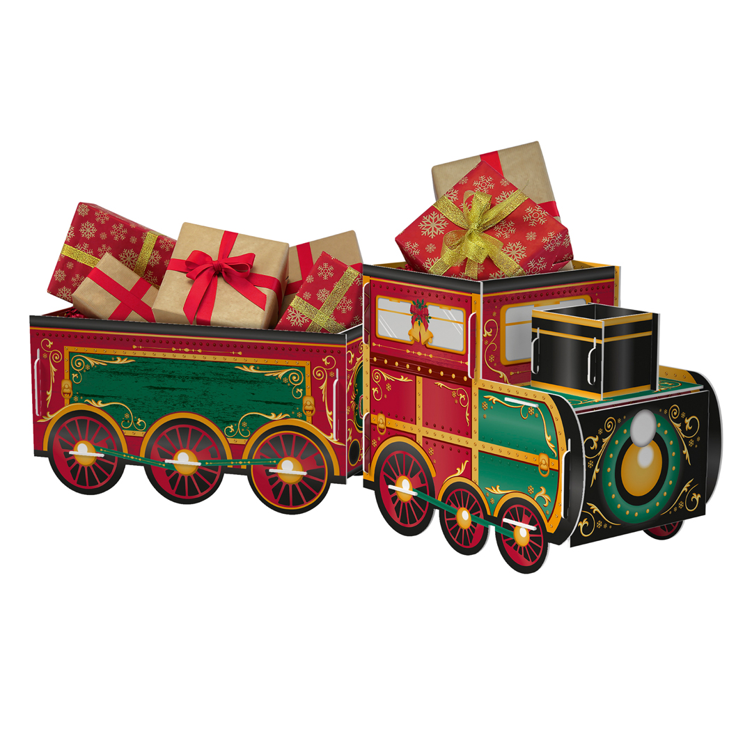 Personalisable Christmas Train Present Cardboard Gift Holder 105cm View 2
