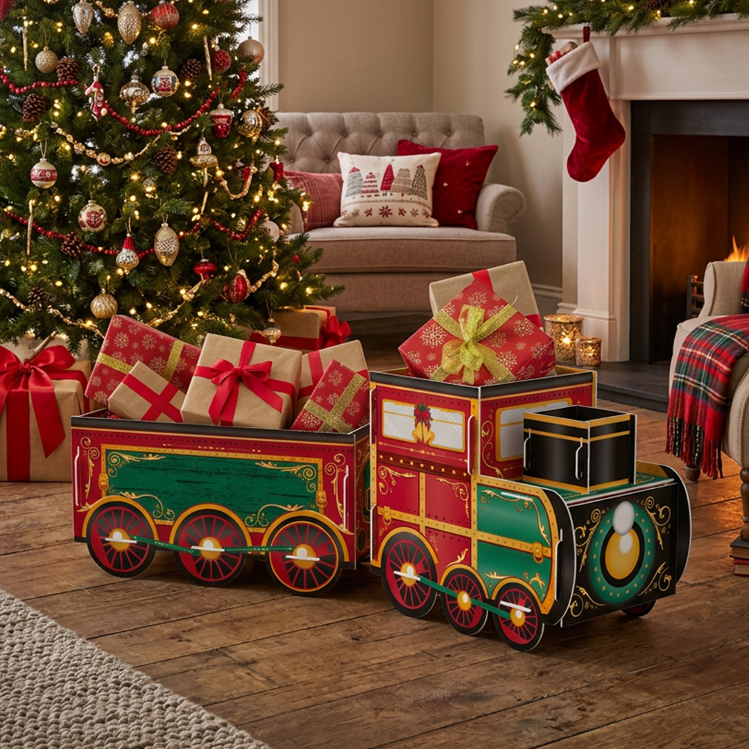 Personalisable Christmas Train Present Cardboard Gift Holder 105cm