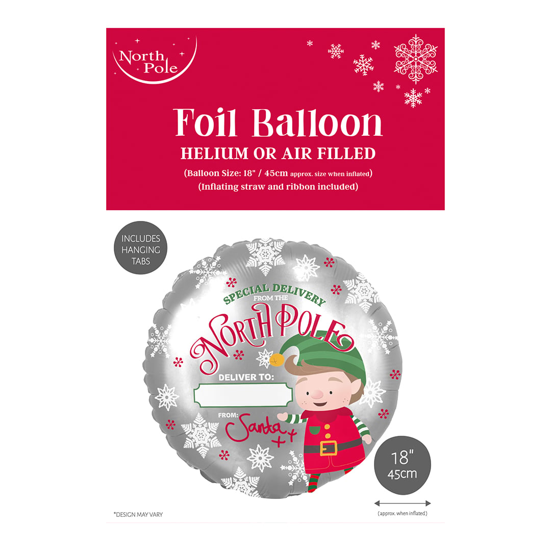 Personalisable Elf Arrival Christmas Round Foil Balloon 45cm / 18 in Product Gallery Image
