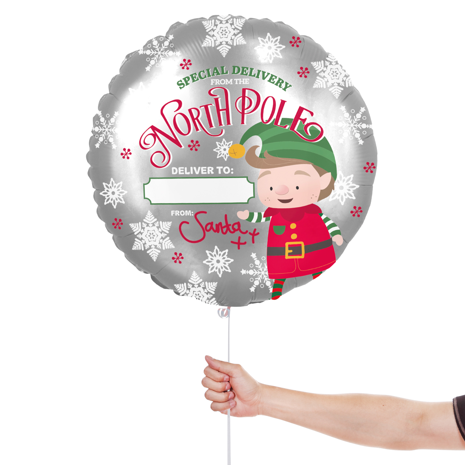 Personalisable Elf Arrival Christmas Round Foil Balloon 45cm / 18 in Product Gallery Image