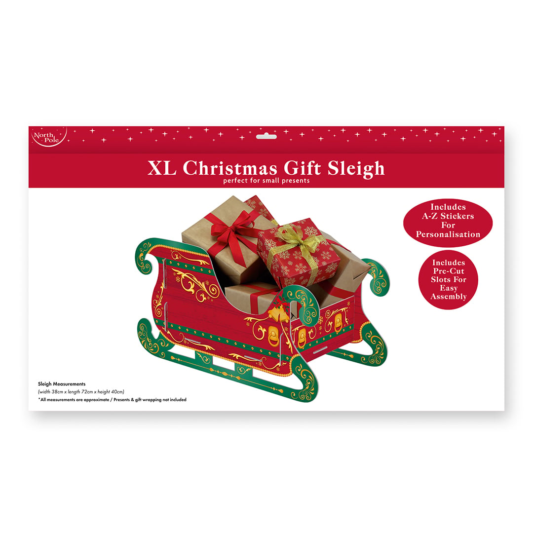 Personalisable Santa's Sleigh Christmas Present Cardboard Gift Holder 72cm Product Gallery Image