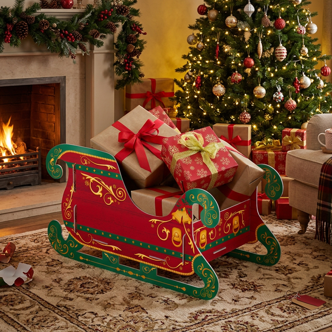 Personalisable Santa's Sleigh Christmas Present Cardboard Gift Holder 72cm