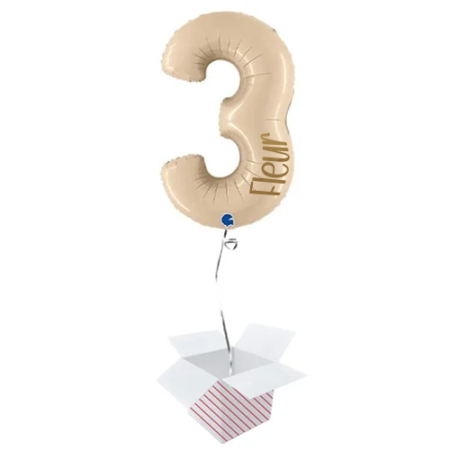 Personalisable Satin Cream Number 3 Helium Foil Giant Balloon - Inflated Balloon in a Box Product Gallery Image