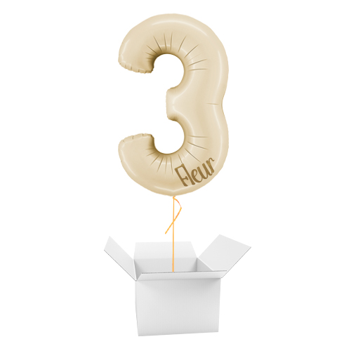 Personalisable Satin Cream Number 3 Helium Foil Giant Balloon - Inflated Balloon in a Box Product Gallery Image