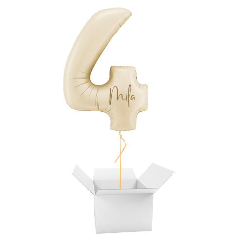 Personalisable Satin Cream Number 4 Helium Foil Giant Balloon - Inflated Balloon in a Box Product Gallery Image