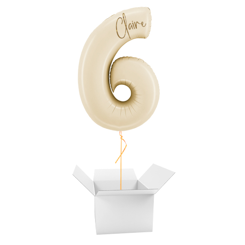 Personalisable Satin Cream Number 6 Helium Foil Giant Balloon - Inflated Balloon in a Box Product Gallery Image