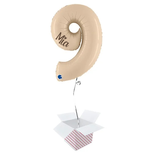 Personalisable Satin Cream Number 9 Helium Foil Giant Balloon - Inflated Balloon in a Box Product Gallery Image