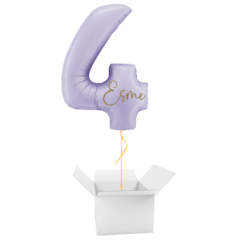 Personalisable Satin Lilac Number 4 Giant Foil Helium Balloon - Inflated Balloon in a Box Product Gallery Image