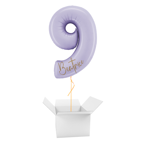 Personalisable Satin Lilac Number 9 Giant Foil Helium Balloon - Inflated Balloon in a Box Product Gallery Image