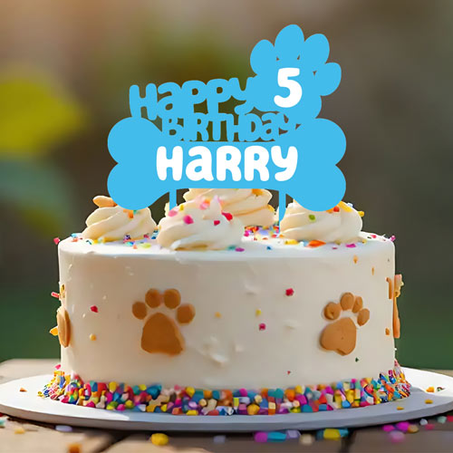 Personalised Aussie Blue Pup Age and Name Happy Birthday Double Layer Acrylic Cake Topper Product Gallery Image