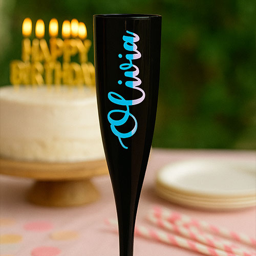 Personalised Black Biodegradable Plastic Champagne / Prosecco Flute 175ml Product Gallery Image