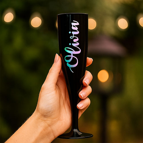 Personalised Black Biodegradable Plastic Champagne / Prosecco Flute 175ml Product Gallery Image