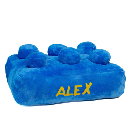 Personalised Blue Building Brick Retro Shaped Plush Pillow Cushion Product Gallery Image