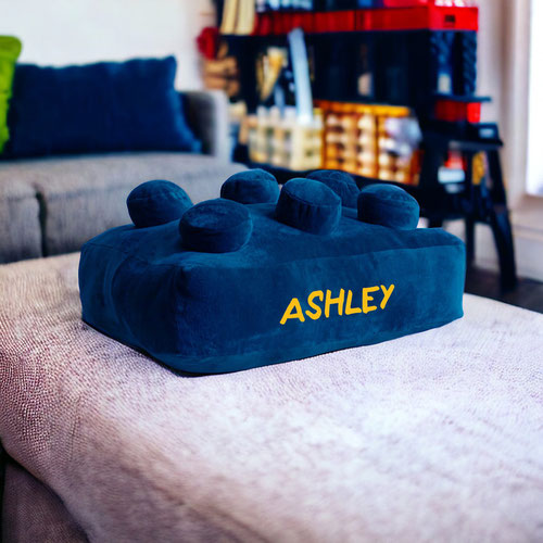 Personalised Blue Building Brick Retro Shaped Plush Pillow Cushion Product Gallery Image