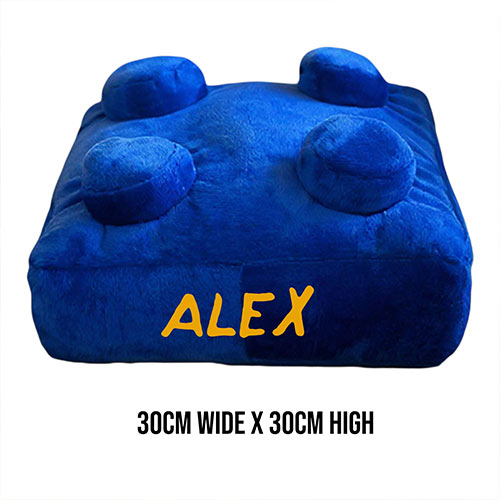 Personalised Blue Building Brick Retro Square Shaped Plush Pillow Cushion Product Gallery Image
