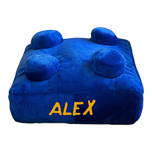 Personalised Blue Building Brick Retro Square Shaped Plush Pillow Cushion Product Gallery Image