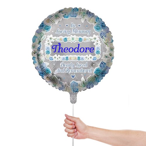 Personalised Name In Memory Blue Memorial Round Foil Helium Balloon - Inflated Balloon in a Box Product Gallery Image