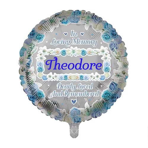 Personalised Name In Memory Blue Memorial Round Foil Helium Balloon - Inflated Balloon in a Box Product Gallery Image